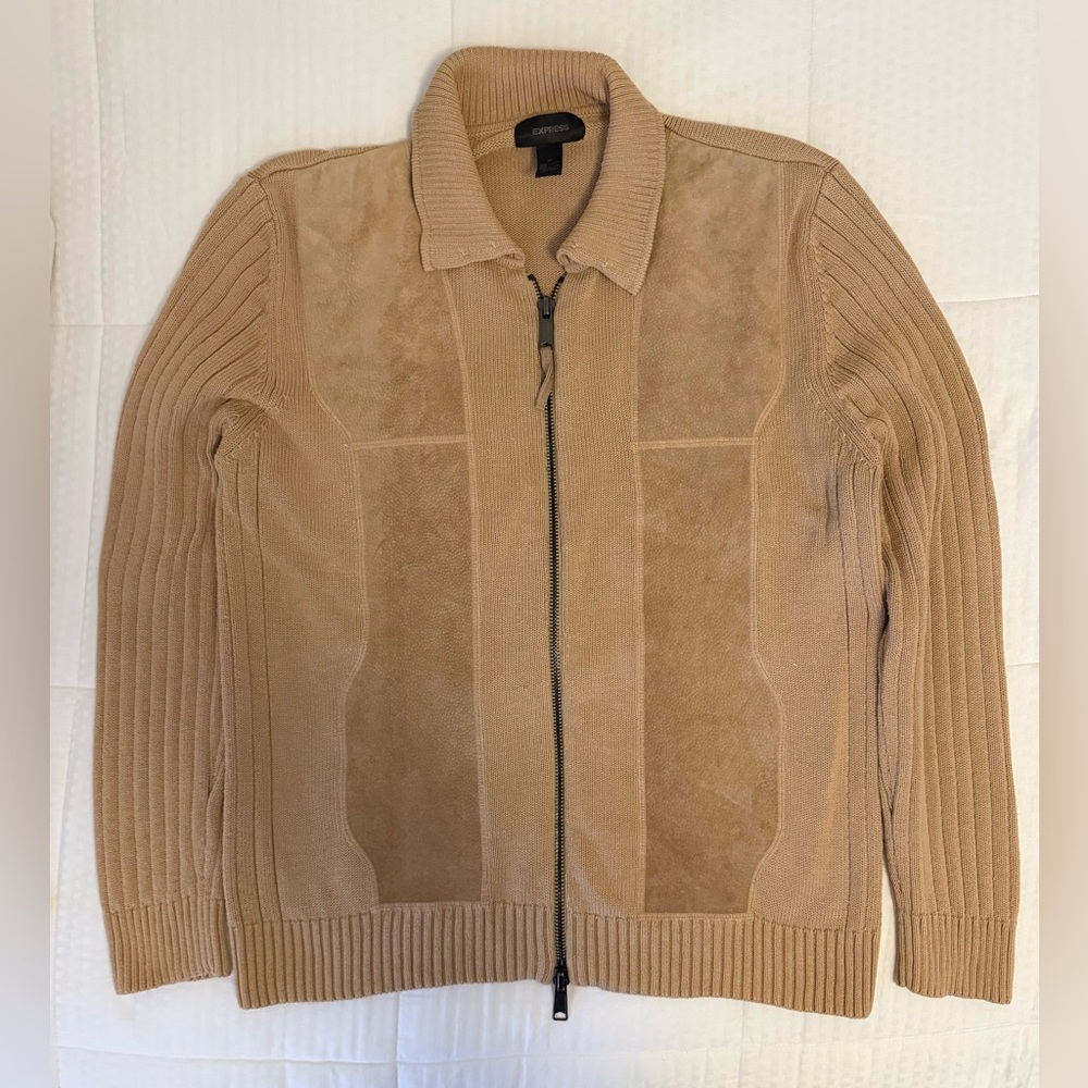 Express Men's Beige Zip-Up Sweater